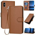 YX0070 碳纖維扣皮革手機殼附掛繩，適用於 iPhone 12 mini，適用於 iPhone 11 Pro Max，適用於 iPhone 11，適用於 iPhone 11 Pro，適用於 iPhone X / XS，適用於 iPhone XR