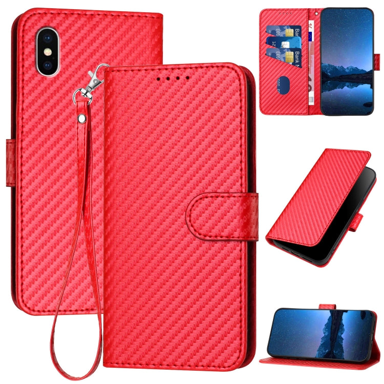 YX0070 碳纖維扣環皮革手機殼附掛繩，適用於 iPhone XS Max、iPhone 8 Plus / 7 Plus