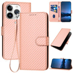 YX0070 碳纖維扣環皮革手機殼附掛繩，適用於 iPhone 16 Pro、iPhone 16 Plus、iPhone 16、iPhone 15 Pro Max、iPhone 15 Pro、iPhone 15 Plus