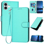 YX0070 碳纖維扣環皮革手機殼附掛繩，適用於 iPhone 16 Pro、iPhone 16 Plus、iPhone 16、iPhone 15 Pro Max、iPhone 15 Pro、iPhone 15 Plus