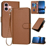 YX0070 碳纖維扣環皮革手機殼附掛繩，適用於 iPhone 16 Pro、iPhone 16 Plus、iPhone 16、iPhone 15 Pro Max、iPhone 15 Pro、iPhone 15 Plus