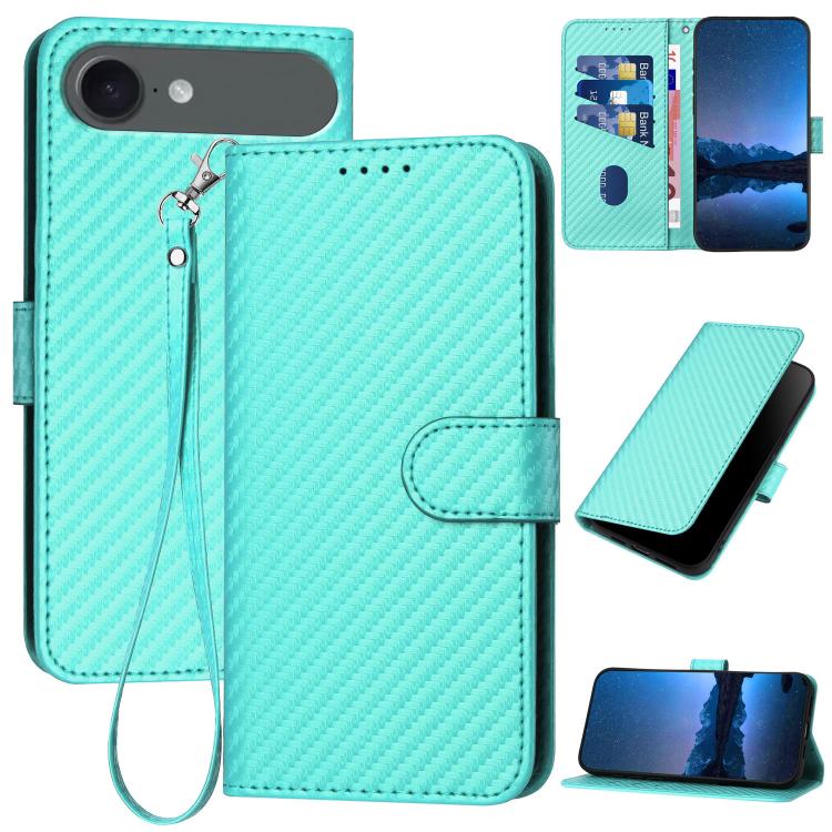 YX0070 碳纖維扣環皮革手機殼附掛繩，適用於 iPhone 17e / 16e，適用於 iPhone 17 Pro Max，適用於 iPhone 17 Pro，適用於 iPhone 17，適用於 iPhone Air，適用於 iPhone 16 Pro Max