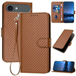 YX0070 碳纖維扣環皮革手機殼附掛繩，適用於 iPhone 17e / 16e，適用於 iPhone 17 Pro Max，適用於 iPhone 17 Pro，適用於 iPhone 17，適用於 iPhone Air，適用於 iPhone 16 Pro Max