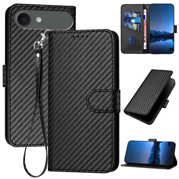 YX0070 碳纖維扣環皮革手機殼附掛繩，適用於 iPhone 17e / 16e，適用於 iPhone 17 Pro Max，適用於 iPhone 17 Pro，適用於 iPhone 17，適用於 iPhone Air，適用於 iPhone 16 Pro Max