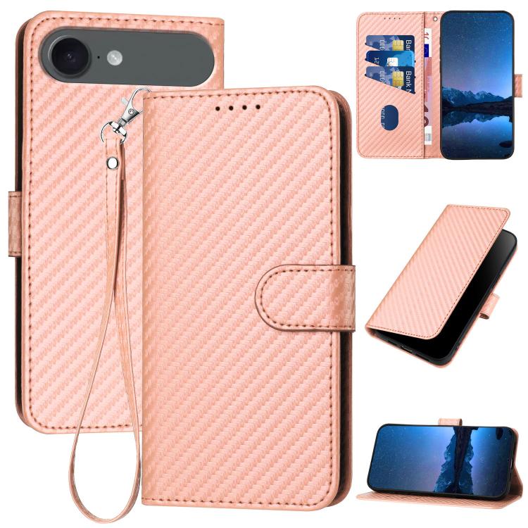 YX0070 碳纖維扣環皮革手機殼附掛繩，適用於 iPhone 17e / 16e，適用於 iPhone 17 Pro Max，適用於 iPhone 17 Pro，適用於 iPhone 17，適用於 iPhone Air，適用於 iPhone 16 Pro Max