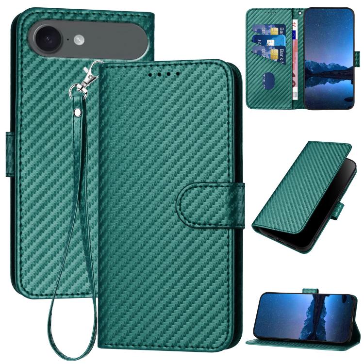YX0070 碳纖維扣環皮革手機殼附掛繩，適用於 iPhone 17e / 16e，適用於 iPhone 17 Pro Max，適用於 iPhone 17 Pro，適用於 iPhone 17，適用於 iPhone Air，適用於 iPhone 16 Pro Max