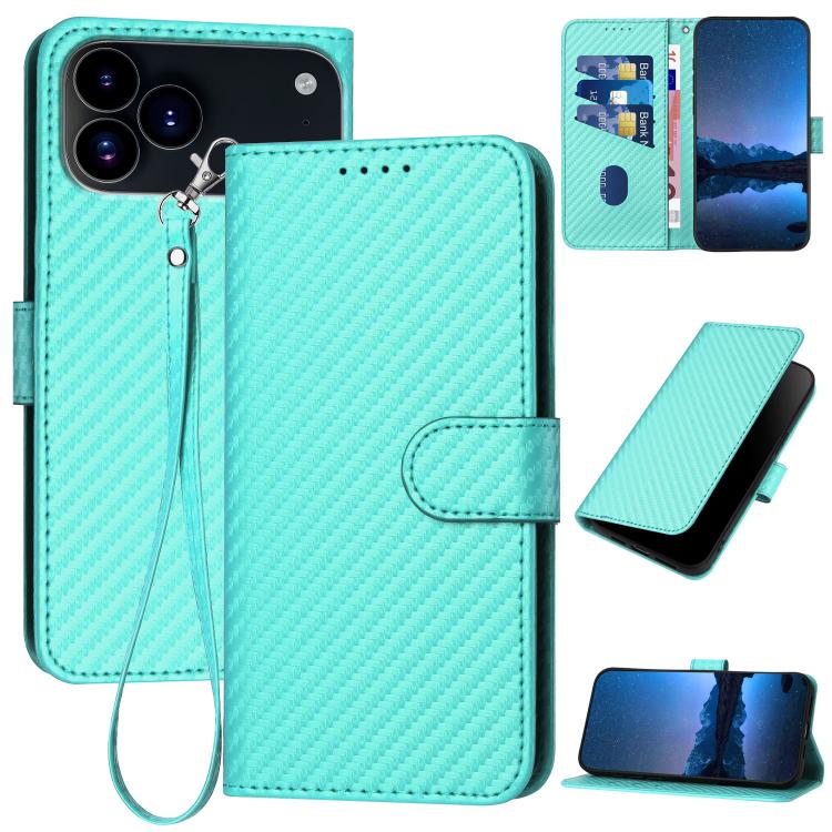 YX0070 碳纖維扣環皮革手機殼附掛繩，適用於 iPhone 17e / 16e，適用於 iPhone 17 Pro Max，適用於 iPhone 17 Pro，適用於 iPhone 17，適用於 iPhone Air，適用於 iPhone 16 Pro Max