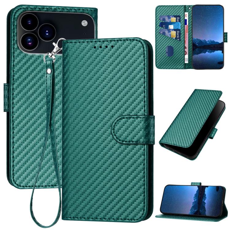 YX0070 碳纖維扣環皮革手機殼附掛繩，適用於 iPhone 17e / 16e，適用於 iPhone 17 Pro Max，適用於 iPhone 17 Pro，適用於 iPhone 17，適用於 iPhone Air，適用於 iPhone 16 Pro Max