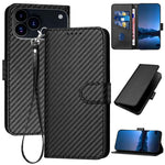 YX0070 碳纖維扣環皮革手機殼附掛繩，適用於 iPhone 17e / 16e，適用於 iPhone 17 Pro Max，適用於 iPhone 17 Pro，適用於 iPhone 17，適用於 iPhone Air，適用於 iPhone 16 Pro Max
