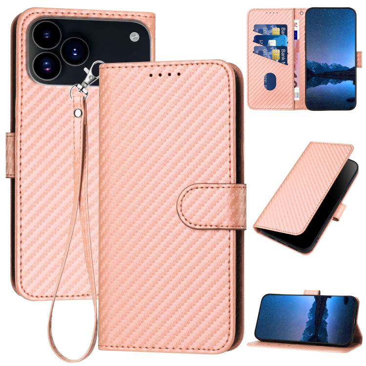 YX0070 碳纖維扣環皮革手機殼附掛繩，適用於 iPhone 17e / 16e，適用於 iPhone 17 Pro Max，適用於 iPhone 17 Pro，適用於 iPhone 17，適用於 iPhone Air，適用於 iPhone 16 Pro Max