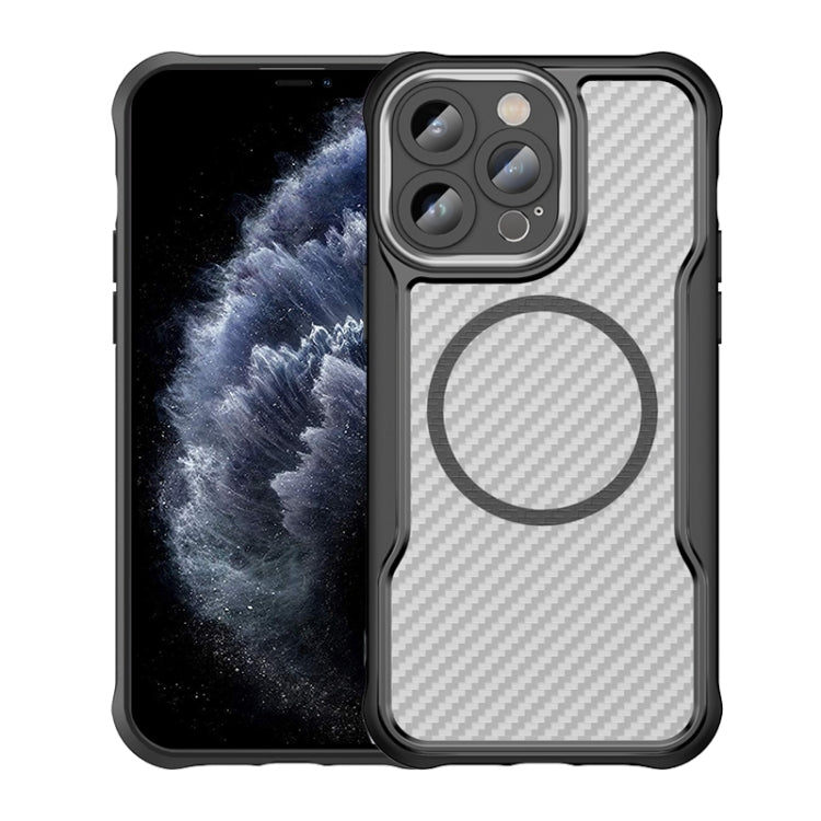 碳纖維紋理 MagSafe 透明手機殼，適用於 iPhone 11 Pro