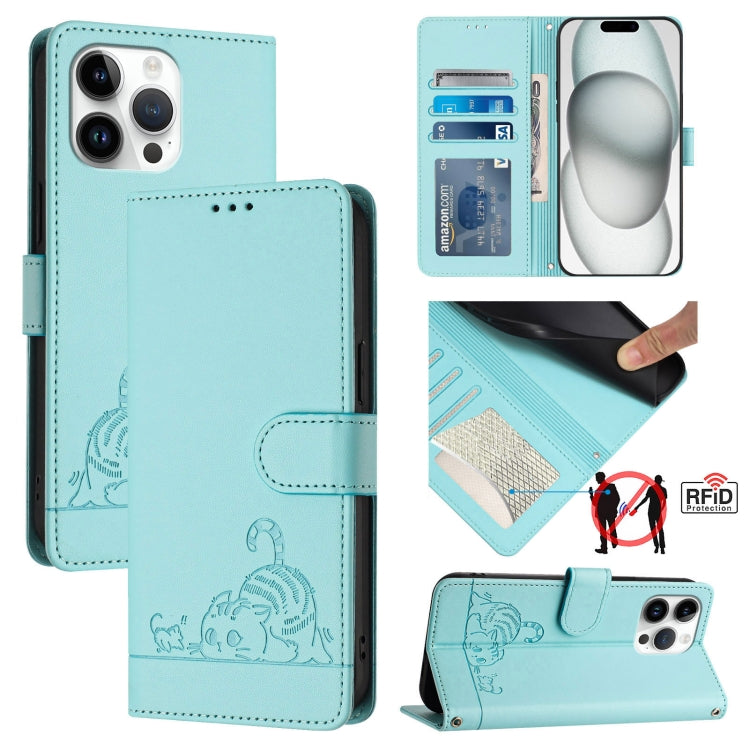 貓鼠壓紋圖案 RFID 皮革手機殼附掛繩，適用於 iPhone 17 Pro Max，適用於 iPhone 17 Pro，適用於 iPhone 17，適用於 iPhone Air，適用於 iPhone SE 2024，適用於 iPhone 15 Pro Max，適用於 iPhone 15 Pro，適用於 iPhone 15 Plus