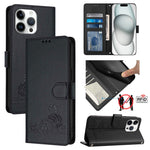 貓鼠壓紋圖案 RFID 皮革手機殼附掛繩，適用於 iPhone 17 Pro Max，適用於 iPhone 17 Pro，適用於 iPhone 17，適用於 iPhone Air，適用於 iPhone SE 2024，適用於 iPhone 15 Pro Max，適用於 iPhone 15 Pro，適用於 iPhone 15 Plus