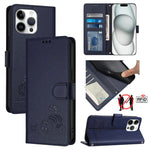 貓鼠壓紋圖案 RFID 皮革手機殼附掛繩，適用於 iPhone 17 Pro Max，適用於 iPhone 17 Pro，適用於 iPhone 17，適用於 iPhone Air，適用於 iPhone SE 2024，適用於 iPhone 15 Pro Max，適用於 iPhone 15 Pro，適用於 iPhone 15 Plus