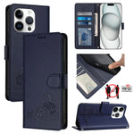 貓鼠壓紋圖案 RFID 皮革手機殼附掛繩，適用於 iPhone 17 Pro Max，適用於 iPhone 17 Pro，適用於 iPhone 17，適用於 iPhone Air，適用於 iPhone SE 2024，適用於 iPhone 15 Pro Max，適用於 iPhone 15 Pro，適用於 iPhone 15 Plus