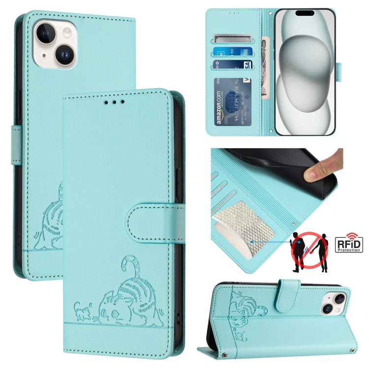 貓鼠壓紋圖案 RFID 皮革手機殼附掛繩，適用於 iPhone 17 Pro Max，適用於 iPhone 17 Pro，適用於 iPhone 17，適用於 iPhone Air，適用於 iPhone SE 2024，適用於 iPhone 15 Pro Max，適用於 iPhone 15 Pro，適用於 iPhone 15 Plus