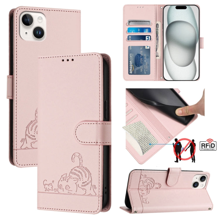 貓鼠壓紋圖案 RFID 皮革手機殼附掛繩，適用於 iPhone 17 Pro Max，適用於 iPhone 17 Pro，適用於 iPhone 17，適用於 iPhone Air，適用於 iPhone SE 2024，適用於 iPhone 15 Pro Max，適用於 iPhone 15 Pro，適用於 iPhone 15 Plus