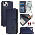 貓鼠壓紋圖案 RFID 皮革手機殼附掛繩，適用於 iPhone 17 Pro Max，適用於 iPhone 17 Pro，適用於 iPhone 17，適用於 iPhone Air，適用於 iPhone SE 2024，適用於 iPhone 15 Pro Max，適用於 iPhone 15 Pro，適用於 iPhone 15 Plus