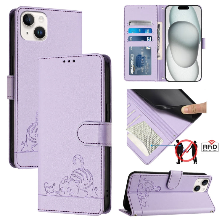 貓鼠壓紋圖案 RFID 皮革手機殼附掛繩，適用於 iPhone 17 Pro Max，適用於 iPhone 17 Pro，適用於 iPhone 17，適用於 iPhone Air，適用於 iPhone SE 2024，適用於 iPhone 15 Pro Max，適用於 iPhone 15 Pro，適用於 iPhone 15 Plus