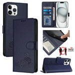 貓鼠浮雕圖案RFID皮革手機殼附掛繩，適用於iPhone 13 mini、iPhone 12/12 Pro、iPhone 12 Pro Max、iPhone 12 mini、iPhone 11 Pro Max、iPhone 11、iPhone 11 Pro、iPhone XS / X