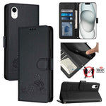 貓鼠浮雕圖案 RFID 皮革手機殼 附掛繩，適用於 iPhone XR，iPhone XS Max，iPhone 8 Plus / 7 Plus