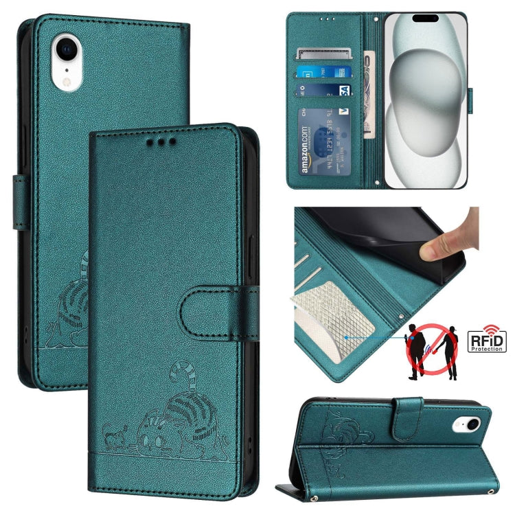 貓鼠浮雕圖案 RFID 皮革手機殼 附掛繩，適用於 iPhone XR，iPhone XS Max，iPhone 8 Plus / 7 Plus