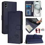 貓鼠浮雕圖案 RFID 皮革手機殼 附掛繩，適用於 iPhone XR，iPhone XS Max，iPhone 8 Plus / 7 Plus