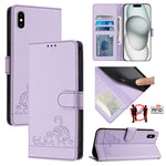 貓鼠浮雕圖案 RFID 皮革手機殼 附掛繩，適用於 iPhone XR，iPhone XS Max，iPhone 8 Plus / 7 Plus