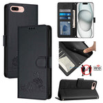貓鼠浮雕圖案 RFID 皮革手機殼 附掛繩，適用於 iPhone XR，iPhone XS Max，iPhone 8 Plus / 7 Plus