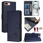 貓鼠浮雕圖案 RFID 皮革手機殼 附掛繩，適用於 iPhone XR，iPhone XS Max，iPhone 8 Plus / 7 Plus