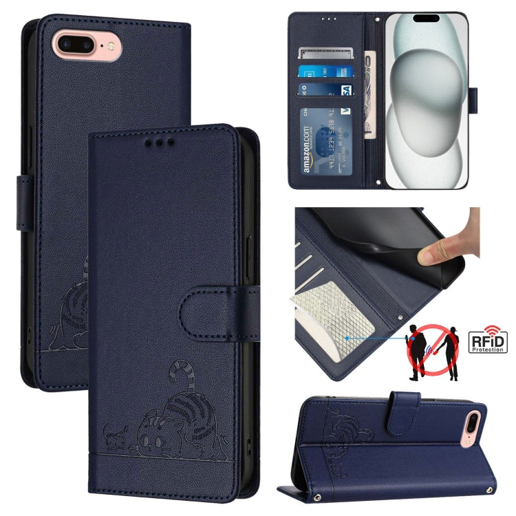 貓鼠浮雕圖案 RFID 皮革手機殼 附掛繩，適用於 iPhone XR，iPhone XS Max，iPhone 8 Plus / 7 Plus