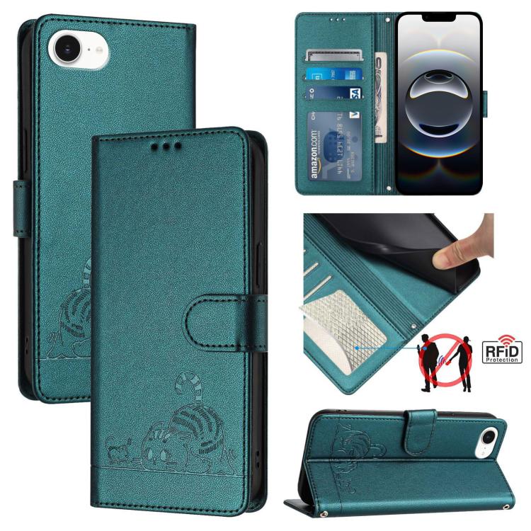 貓鼠壓紋圖案 RFID 皮革手機殼附掛繩，適用於 iPhone 17 Pro Max，適用於 iPhone 17 Pro，適用於 iPhone 17，適用於 iPhone Air，適用於 iPhone SE 2024，適用於 iPhone 15 Pro Max，適用於 iPhone 15 Pro，適用於 iPhone 15 Plus