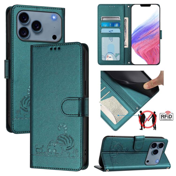 貓鼠壓紋圖案 RFID 皮革手機殼附掛繩，適用於 iPhone 17 Pro Max，適用於 iPhone 17 Pro，適用於 iPhone 17，適用於 iPhone Air，適用於 iPhone SE 2024，適用於 iPhone 15 Pro Max，適用於 iPhone 15 Pro，適用於 iPhone 15 Plus