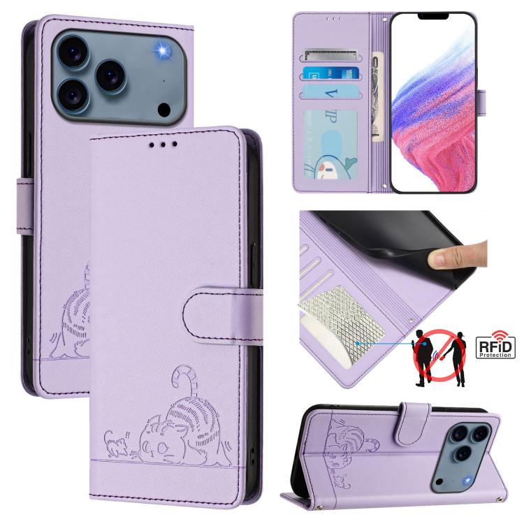 貓鼠壓紋圖案 RFID 皮革手機殼附掛繩，適用於 iPhone 17 Pro Max，適用於 iPhone 17 Pro，適用於 iPhone 17，適用於 iPhone Air，適用於 iPhone SE 2024，適用於 iPhone 15 Pro Max，適用於 iPhone 15 Pro，適用於 iPhone 15 Plus