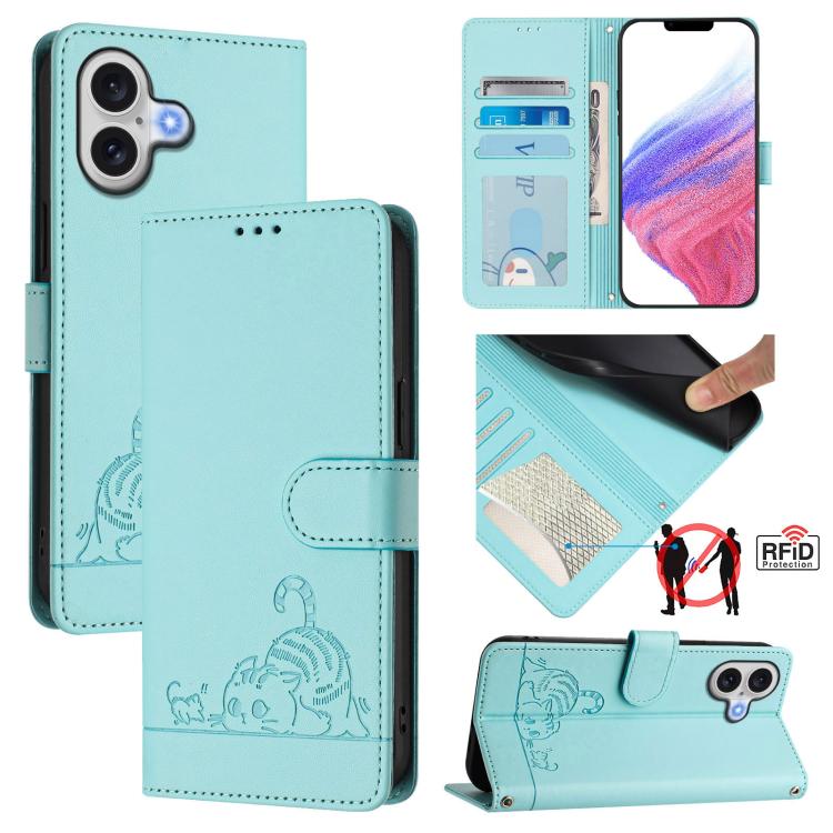 貓鼠壓紋圖案 RFID 皮革手機殼附掛繩，適用於 iPhone 17 Pro Max，適用於 iPhone 17 Pro，適用於 iPhone 17，適用於 iPhone Air，適用於 iPhone SE 2024，適用於 iPhone 15 Pro Max，適用於 iPhone 15 Pro，適用於 iPhone 15 Plus