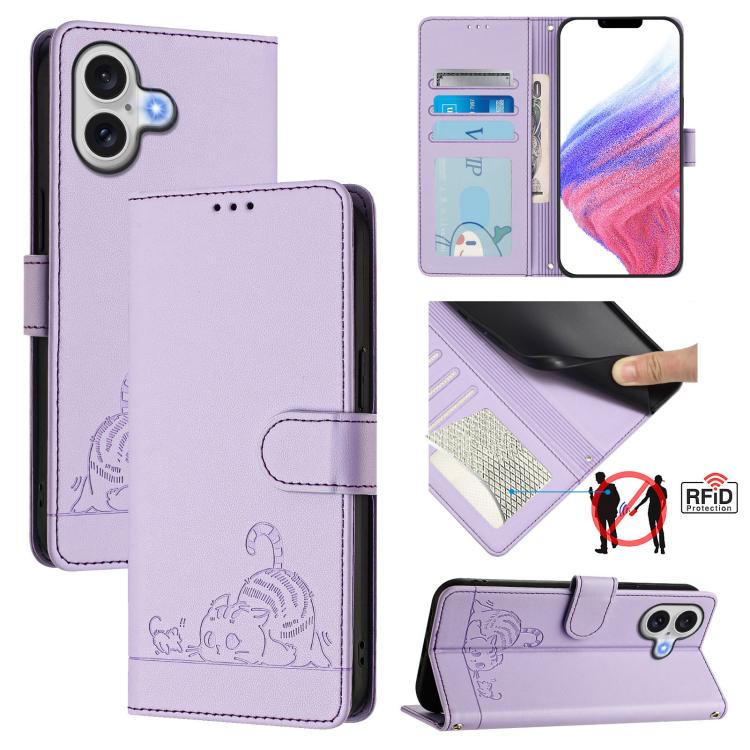 貓鼠壓紋圖案 RFID 皮革手機殼附掛繩，適用於 iPhone 17 Pro Max，適用於 iPhone 17 Pro，適用於 iPhone 17，適用於 iPhone Air，適用於 iPhone SE 2024，適用於 iPhone 15 Pro Max，適用於 iPhone 15 Pro，適用於 iPhone 15 Plus