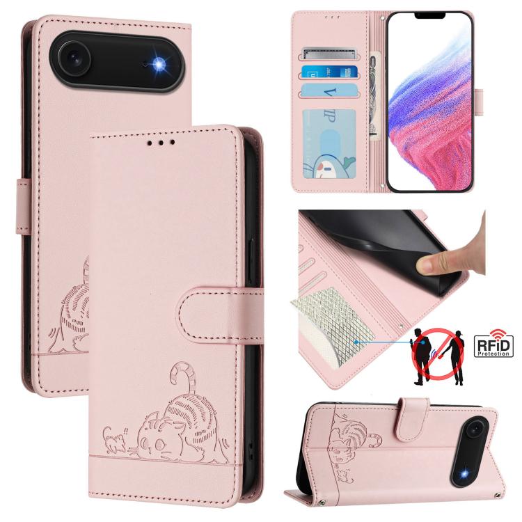 貓鼠壓紋圖案 RFID 皮革手機殼附掛繩，適用於 iPhone 17 Pro Max，適用於 iPhone 17 Pro，適用於 iPhone 17，適用於 iPhone Air，適用於 iPhone SE 2024，適用於 iPhone 15 Pro Max，適用於 iPhone 15 Pro，適用於 iPhone 15 Plus
