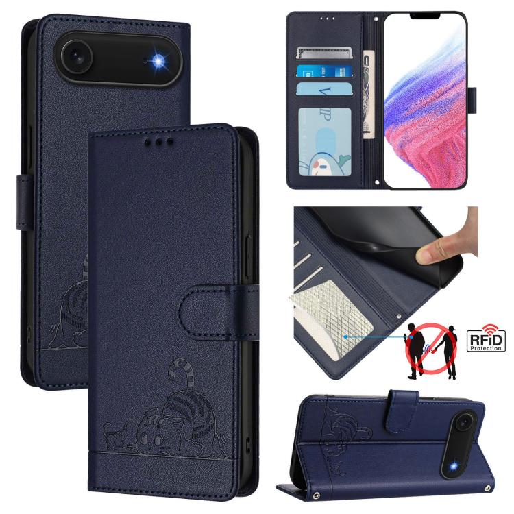 貓鼠壓紋圖案 RFID 皮革手機殼附掛繩，適用於 iPhone 17 Pro Max，適用於 iPhone 17 Pro，適用於 iPhone 17，適用於 iPhone Air，適用於 iPhone SE 2024，適用於 iPhone 15 Pro Max，適用於 iPhone 15 Pro，適用於 iPhone 15 Plus