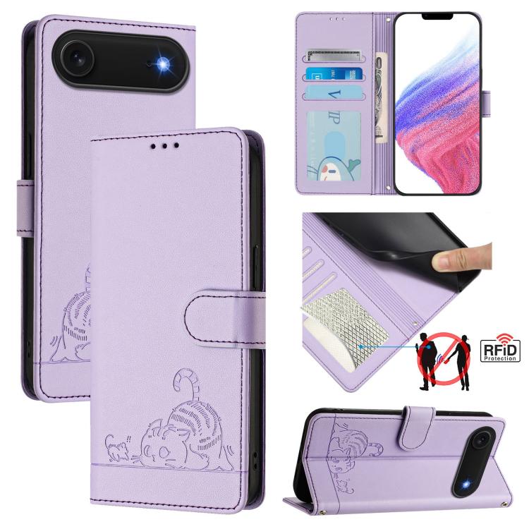 貓鼠壓紋圖案 RFID 皮革手機殼附掛繩，適用於 iPhone 17 Pro Max，適用於 iPhone 17 Pro，適用於 iPhone 17，適用於 iPhone Air，適用於 iPhone SE 2024，適用於 iPhone 15 Pro Max，適用於 iPhone 15 Pro，適用於 iPhone 15 Plus