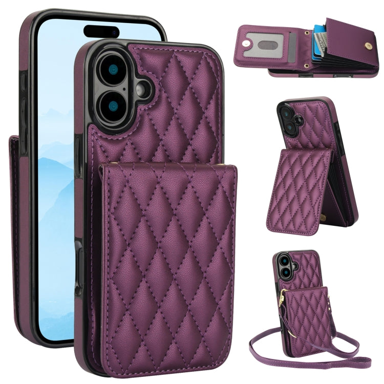 YM015 斜背菱形卡包 RFID 手機殼，適用於 iPhone 16e / 17e、iPhone 17 Pro Max、iPhone 17 Pro、iPhone 17、iPhone Air、iPhone 16 Pro Max、iPhone 16 Pro、iPhone 16 Plus