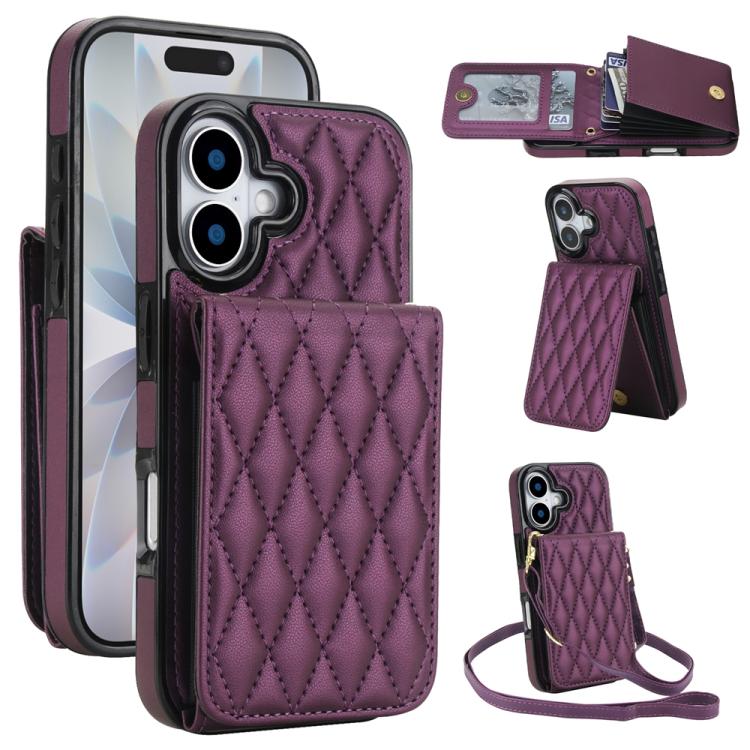YM015 斜背菱形卡包 RFID 手機殼，適用於 iPhone 16e / 17e、iPhone 17 Pro Max、iPhone 17 Pro、iPhone 17、iPhone Air、iPhone 16 Pro Max、iPhone 16 Pro、iPhone 16 Plus