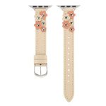 Stitched Flower Leather Watch Band, For Apple Watch SE 2023 44mm, For Apple Watch SE 2023 40mm, For Apple Watch Ultra 2 49mm, For Apple Watch Series 9 45mm, For Apple Watch Series 9 41mm, For Apple Watch Ultra 49mm, For Apple Watch Series 8 41mm       ...