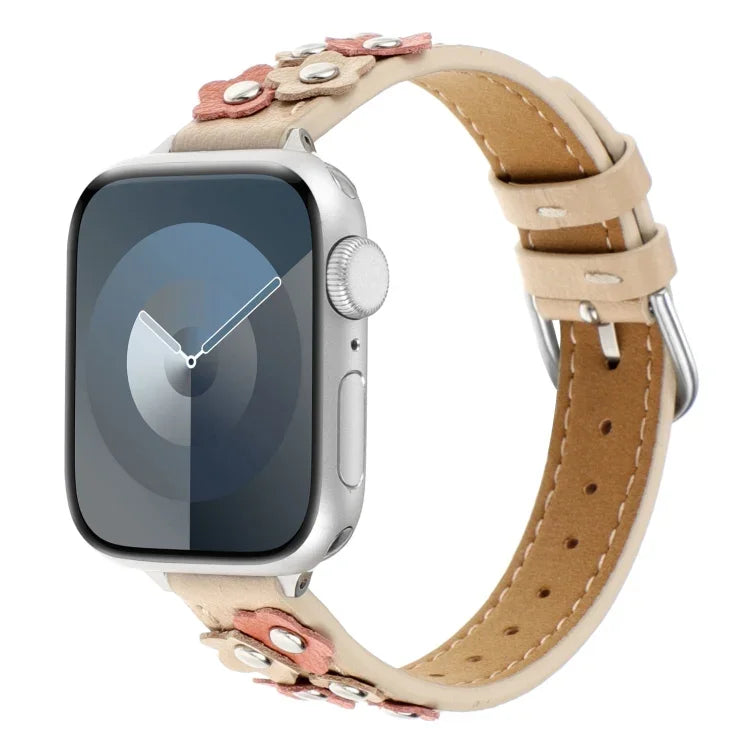 縫線花卉皮革錶帶，適用於 Apple Watch Series 5 44mm，適用於 Apple Watch Series 5 40mm，適用於 Apple Watch Series 4 44mm，適用於 Apple Watch Series 4 40mm，適用於 Apple Watch Series 3 38mm，適用於 Apple Watch Series 3 42mm，適用於 Apple Watch Series 2 42mm