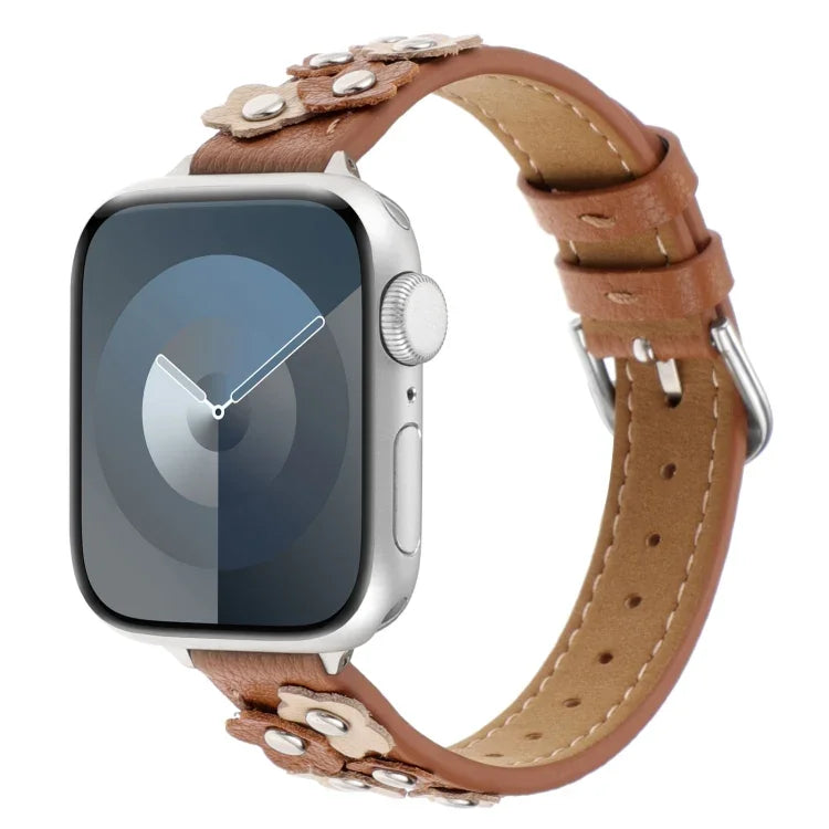Stitched Flower Leather Watch Band, For Apple Watch Series 5 44mm, For Apple Watch Series 5 40mm, For Apple Watch Series 4 44mm, For Apple Watch Series 4 40mm, For Apple Watch Series 3 38mm, For Apple Watch Series 3 42mm, For Apple Watch Series 2 42mm ...