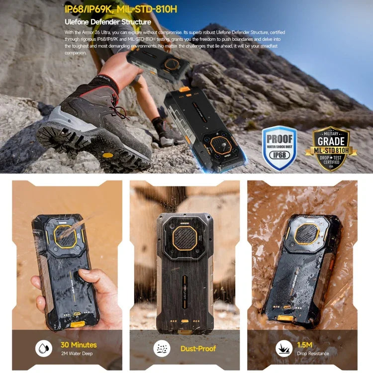 Ulefone Armor 26 Ultra 對講機版耐用手機，6.78 吋 Android 13 MediaTek 天璣 8020 八核心，網絡：5G，NFC，12GB+512GB 對講機版