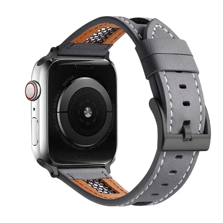 網眼小牛皮真皮錶帶，適用於 Apple Watch Series 4 44mm，適用於 Apple Watch Series 4 40mm，適用於 Apple Watch Series 3 38mm，適用於 Apple Watch Series 3 42mm，適用於 Apple Watch Series 2 42mm，適用於 Apple Watch Series 2 38mm