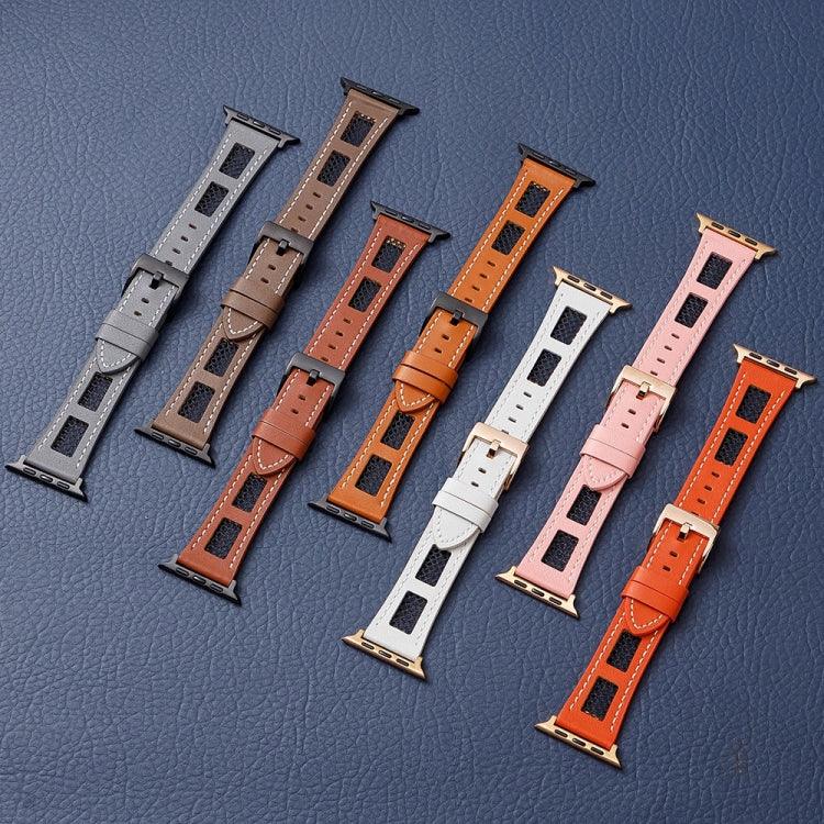 網眼小牛皮真皮錶帶，適用於 Apple Watch Series 4 44mm，適用於 Apple Watch Series 4 40mm，適用於 Apple Watch Series 3 38mm，適用於 Apple Watch Series 3 42mm，適用於 Apple Watch Series 2 42mm，適用於 Apple Watch Series 2 38mm