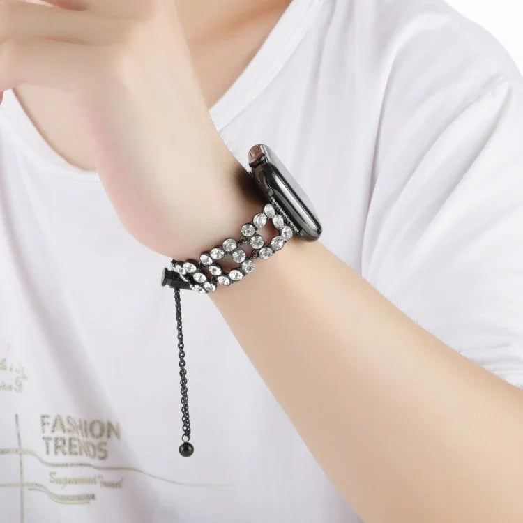 Rhinestone Metal Bracelet Watch Band, For Apple Watch SE 2023 44mm, For Apple Watch SE 2023 40mm, For Apple Watch Ultra 2 49mm, For Apple Watch Series 9 45mm, For Apple Watch Series 9 41mm, For Apple Watch Ultra 49mm, For Apple Watch Series 8 41mm     ...
