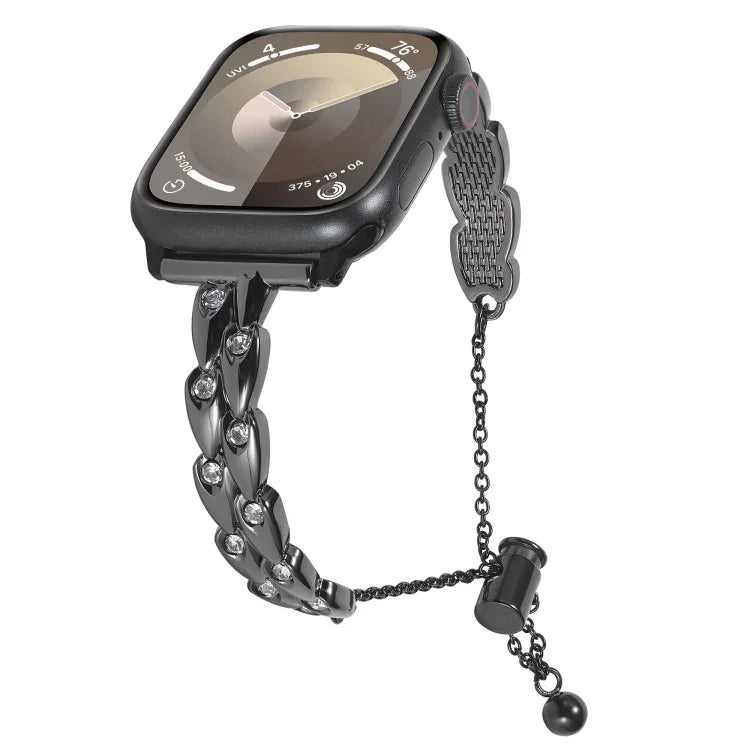 水鑽孔雀金屬手鍊錶帶，適用於 Apple Watch SE 2023 44mm，適用於 Apple Watch SE 2023 40mm，適用於 Apple Watch Ultra 2 49mm，適用於 Apple Watch Series 9 45mm，適用於 Apple Watch Series 9 41mm，適用於 Apple Watch Ultra 49mm，適用於 Apple Watch Series 8 4...