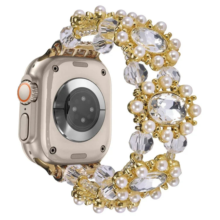 Beaded Pearl Gemstone Bracelet Watch Band, For Apple Watch SE 2023 44mm, For Apple Watch SE 2023 40mm, For Apple Watch Ultra 2 49mm, For Apple Watch Series 9 45mm, For Apple Watch Series 9 41mm, For Apple Watch Ultra 49mm, For Apple Watch Series 8 41mm...